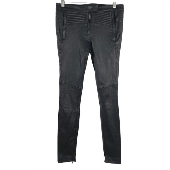A.L.C. Pants Leather Cotton Black Leg‎ Zip Size 2 - Picture 1 of 10
